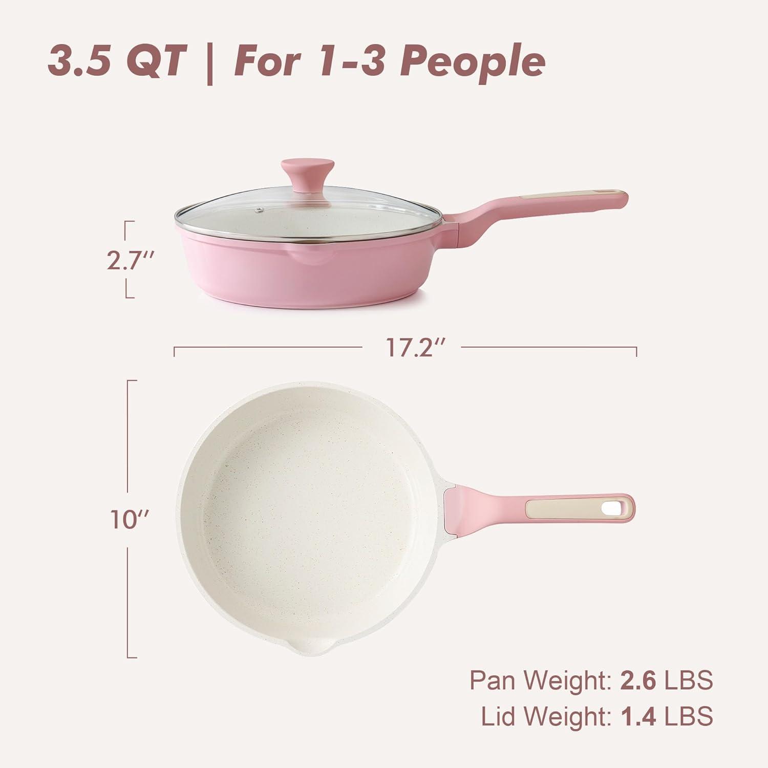 imageSENSARTE Nonstick Ceramic Saute Pan 12Inch 5QT Nontoxic Deep Frying Pan Skillet with Lid Healthy No Teflon Cookware Stay Cool Handle Induction Compatible PFAS FreeSakura Pink