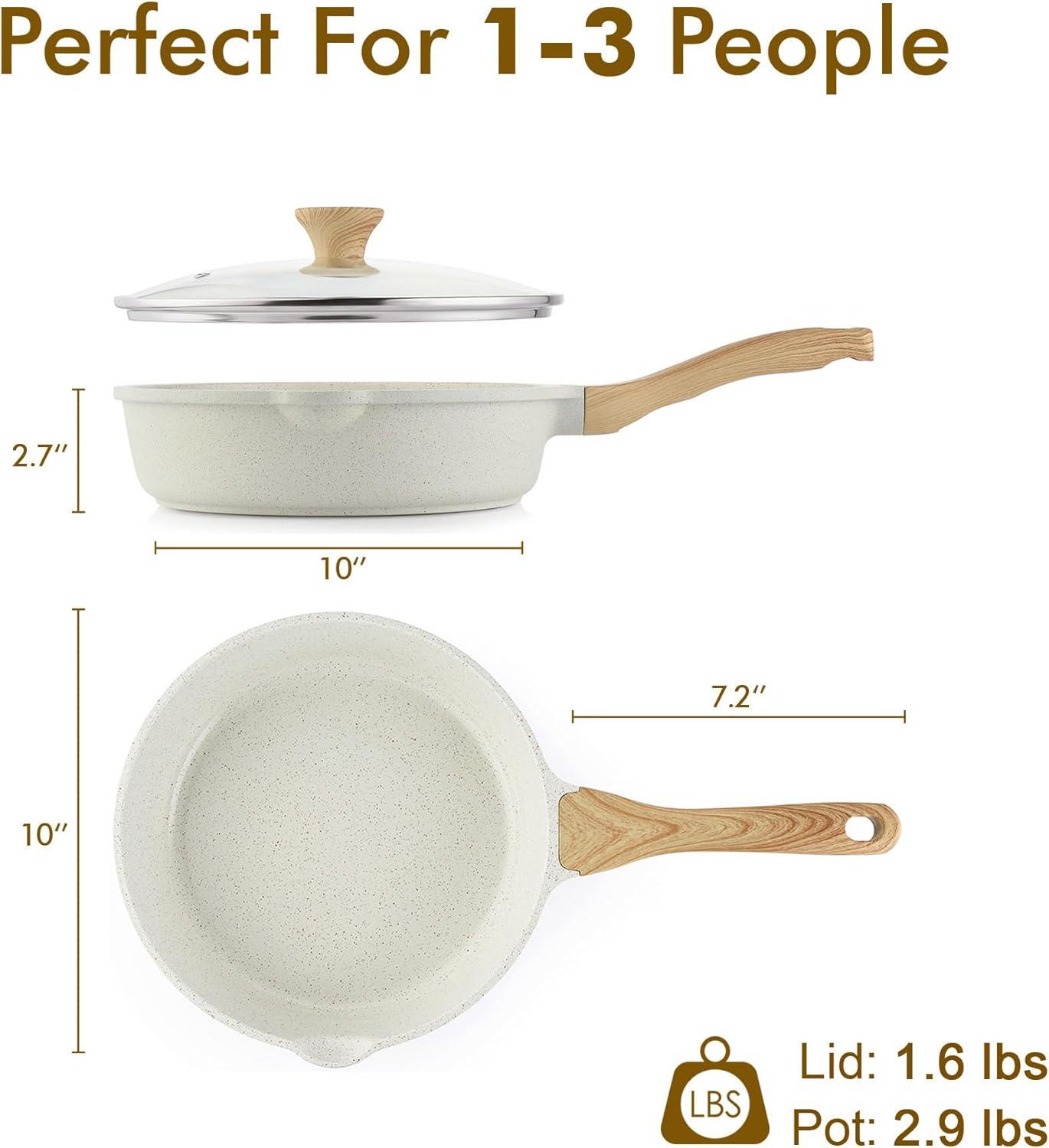imageSENSARTE Nonstick Ceramic Saute Pan 12Inch 5QT Nontoxic Deep Frying Pan Skillet with Lid Healthy No Teflon Cookware Stay Cool Handle Induction Compatible PFAS FreeWhite Ceramic