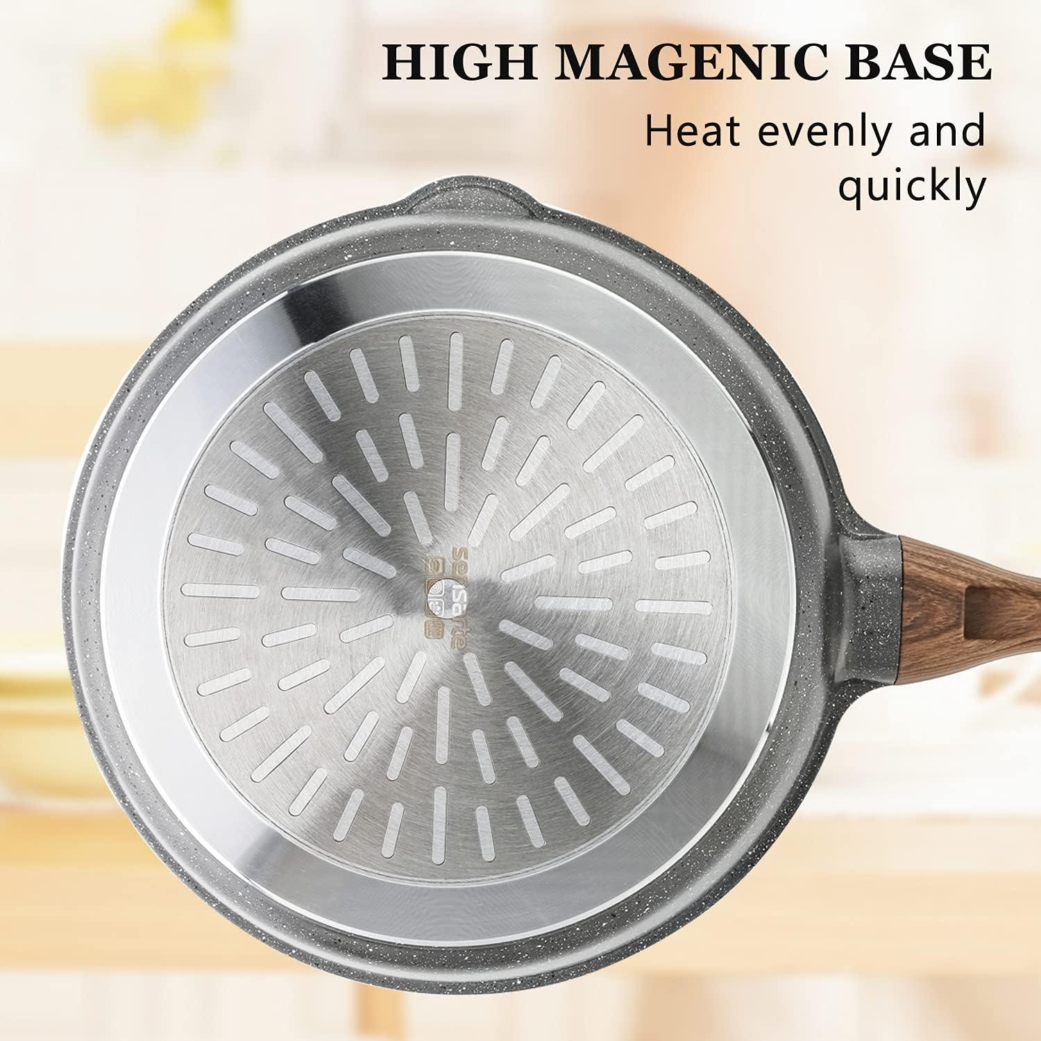 imageSENSARTE Nonstick Ceramic Saute Pan 12Inch 5QT Nontoxic Deep Frying Pan Skillet with Lid Healthy No Teflon Cookware Stay Cool Handle Induction Compatible PFAS FreeGray