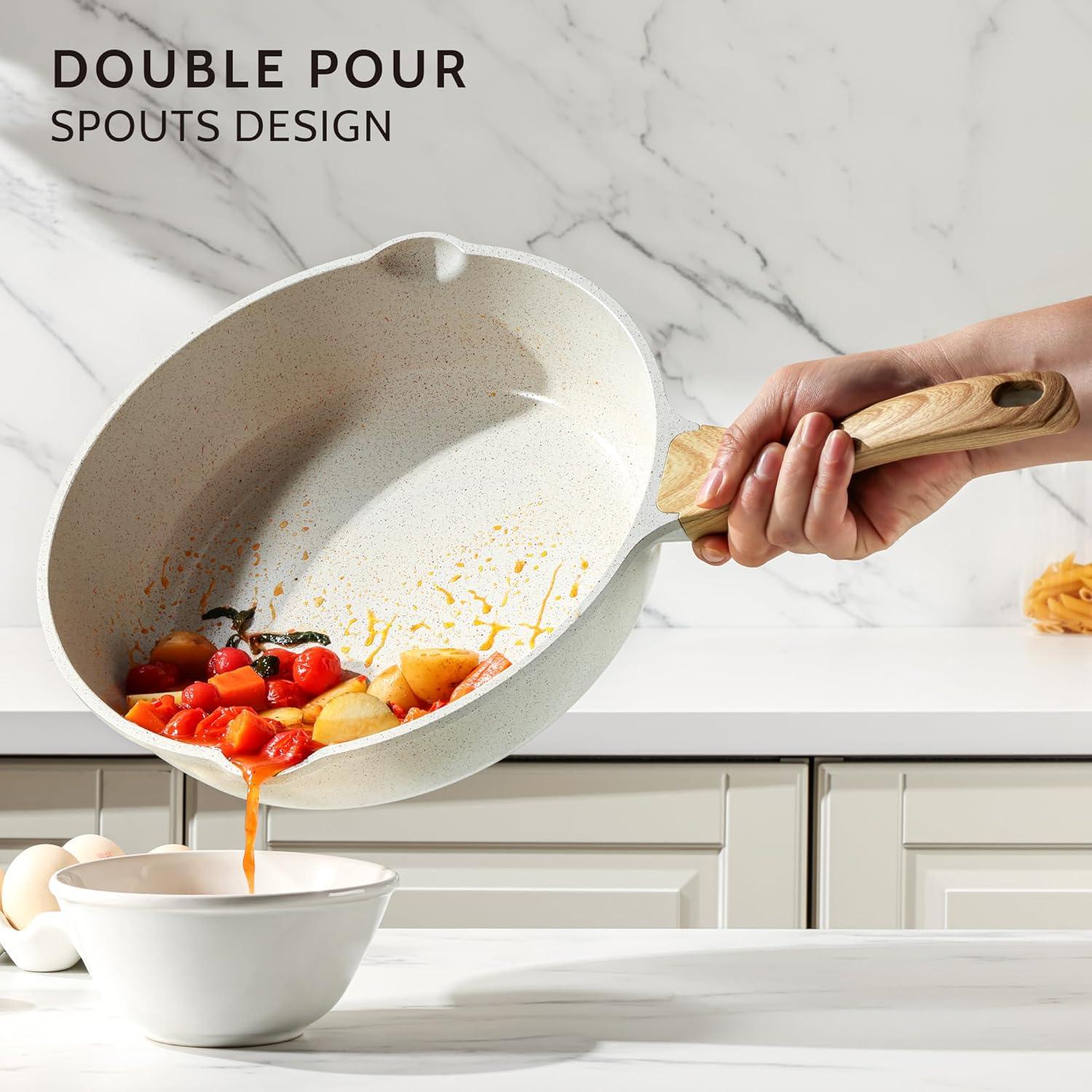 imageSENSARTE Nonstick Ceramic Saute Pan 12Inch 5QT Nontoxic Deep Frying Pan Skillet with Lid Healthy No Teflon Cookware Stay Cool Handle Induction Compatible PFAS FreeCeramic White