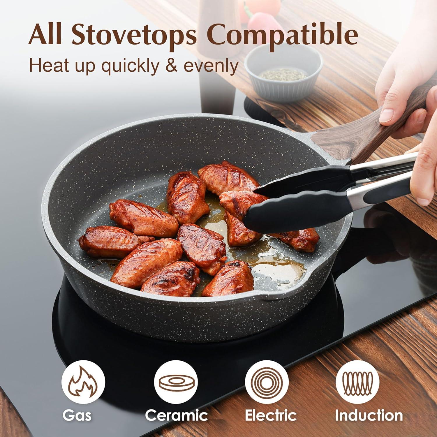 imageSENSARTE Nonstick Ceramic Saute Pan 12Inch 5QT Nontoxic Deep Frying Pan Skillet with Lid Healthy No Teflon Cookware Stay Cool Handle Induction Compatible PFAS FreeGray