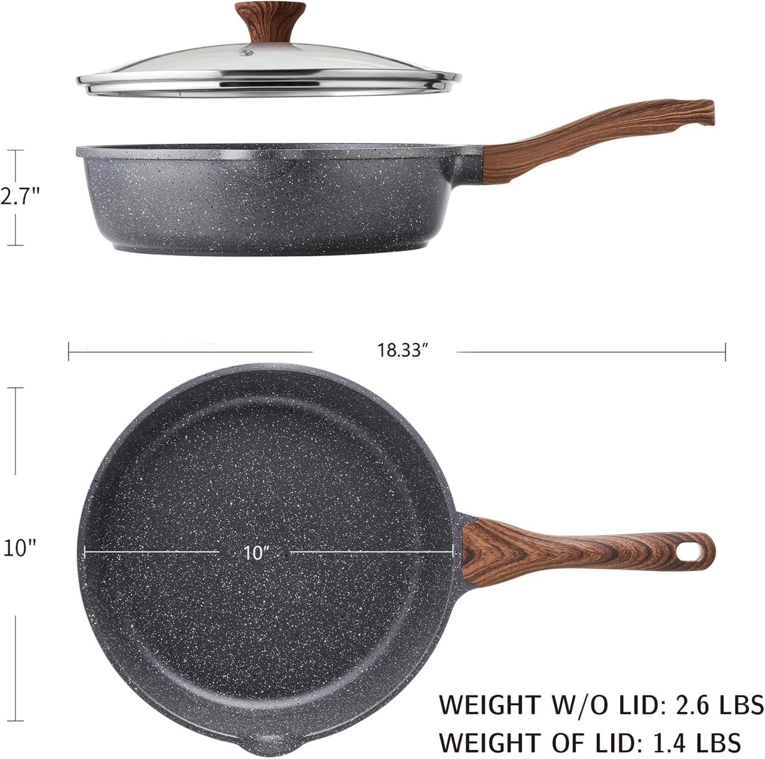 imageSENSARTE Nonstick Ceramic Saute Pan 12Inch 5QT Nontoxic Deep Frying Pan Skillet with Lid Healthy No Teflon Cookware Stay Cool Handle Induction Compatible PFAS FreeGray
