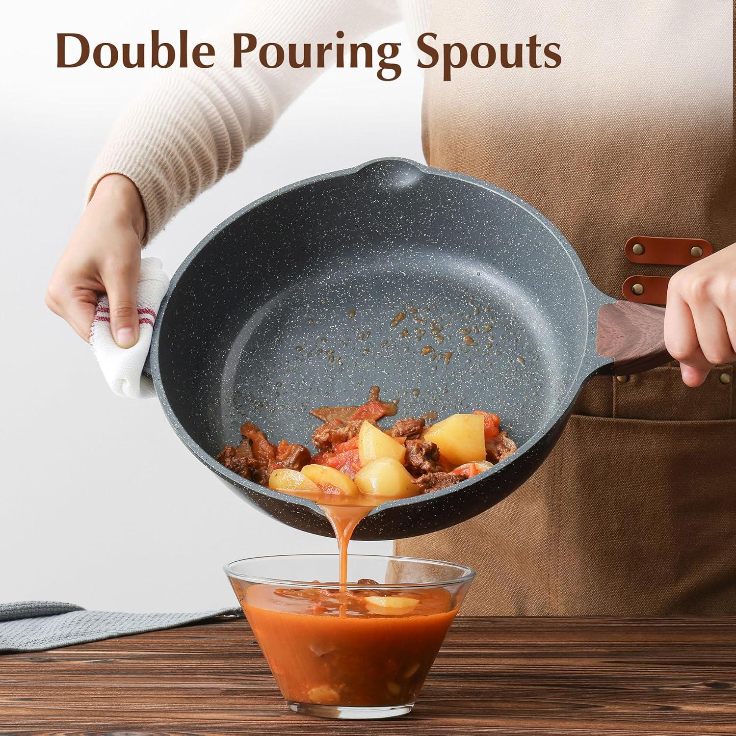 imageSENSARTE Nonstick Ceramic Saute Pan 12Inch 5QT Nontoxic Deep Frying Pan Skillet with Lid Healthy No Teflon Cookware Stay Cool Handle Induction Compatible PFAS FreeClassic Granite