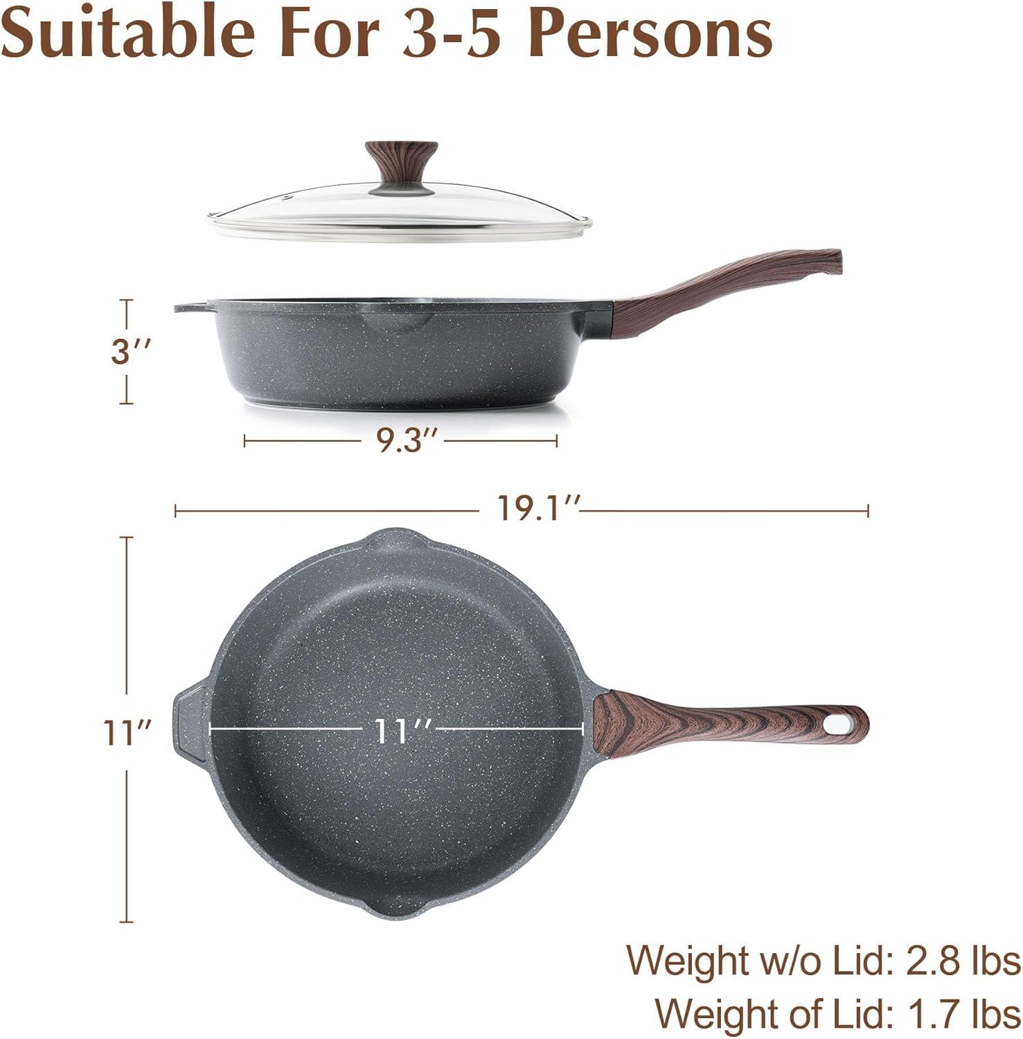 imageSENSARTE Nonstick Ceramic Saute Pan 12Inch 5QT Nontoxic Deep Frying Pan Skillet with Lid Healthy No Teflon Cookware Stay Cool Handle Induction Compatible PFAS FreeGray