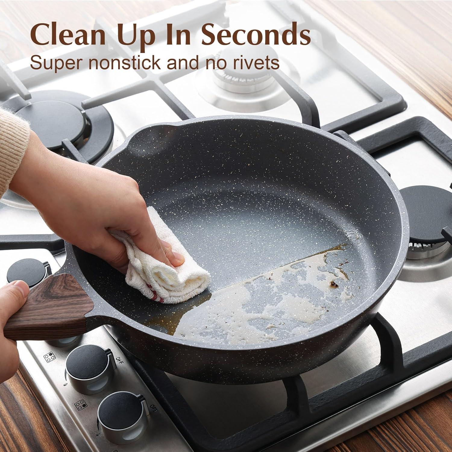 imageSENSARTE Nonstick Ceramic Saute Pan 12Inch 5QT Nontoxic Deep Frying Pan Skillet with Lid Healthy No Teflon Cookware Stay Cool Handle Induction Compatible PFAS FreeGray