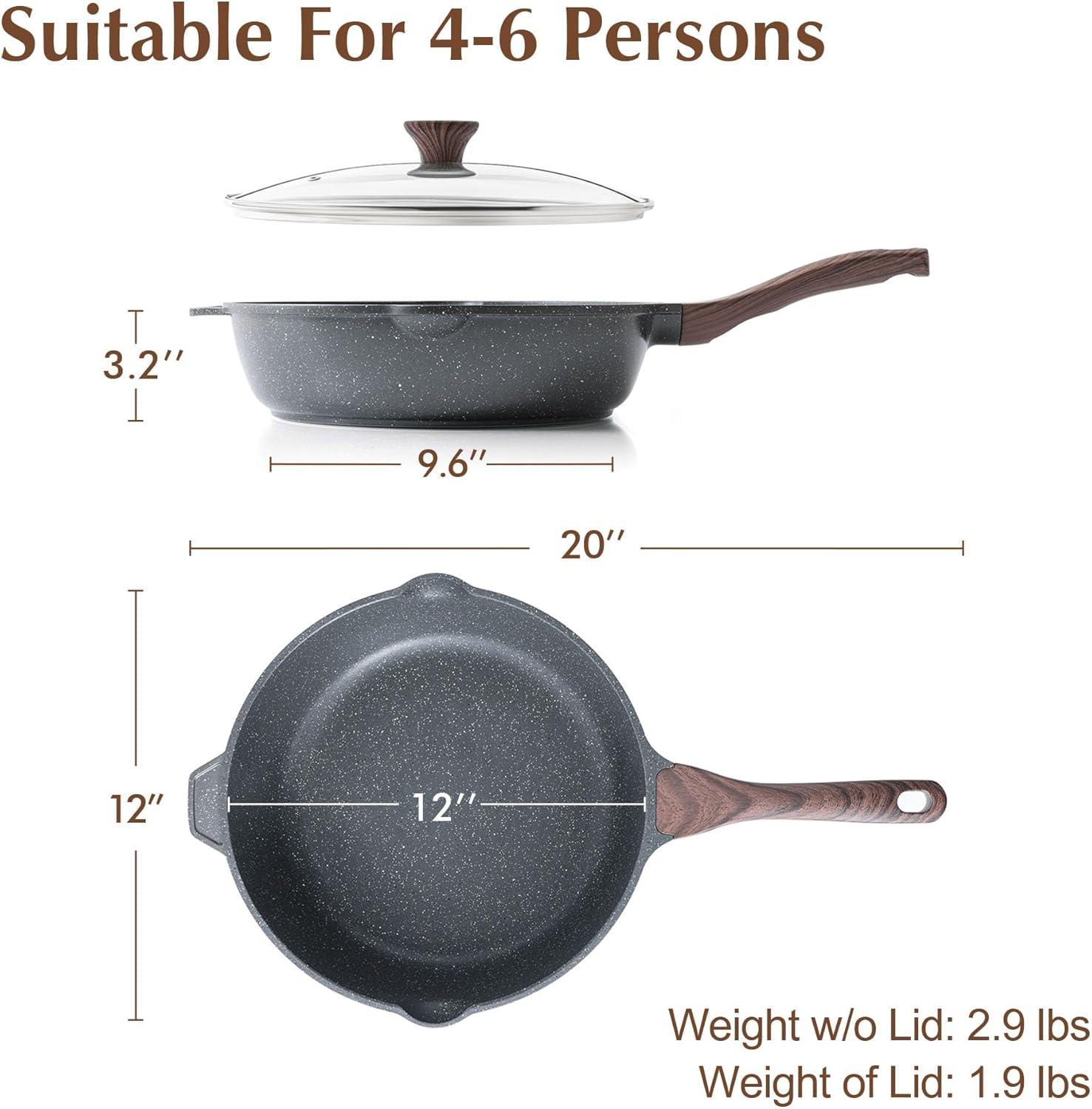 imageSENSARTE Nonstick Ceramic Saute Pan 12Inch 5QT Nontoxic Deep Frying Pan Skillet with Lid Healthy No Teflon Cookware Stay Cool Handle Induction Compatible PFAS FreeClassic Granite