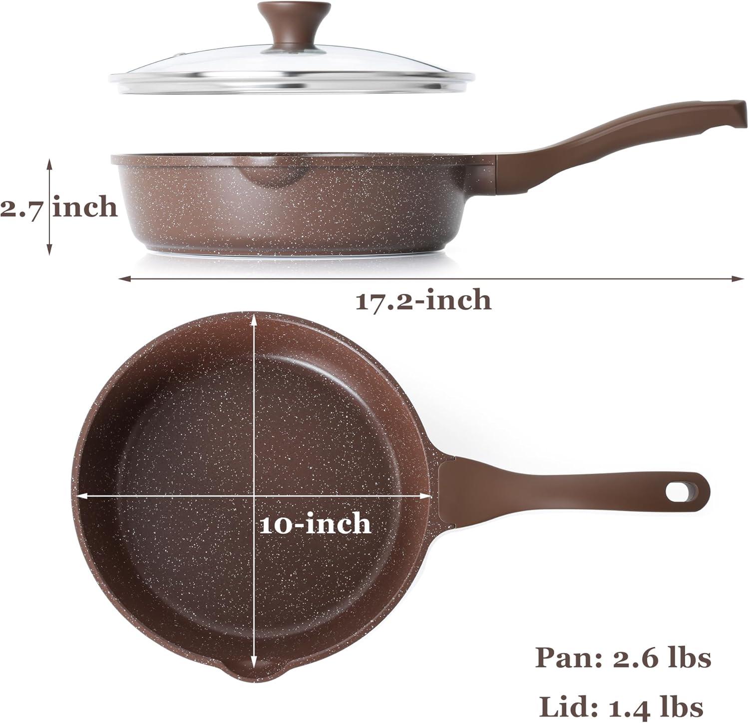 imageSENSARTE Nonstick Ceramic Saute Pan 12Inch 5QT Nontoxic Deep Frying Pan Skillet with Lid Healthy No Teflon Cookware Stay Cool Handle Induction Compatible PFAS FreeToffee Brown