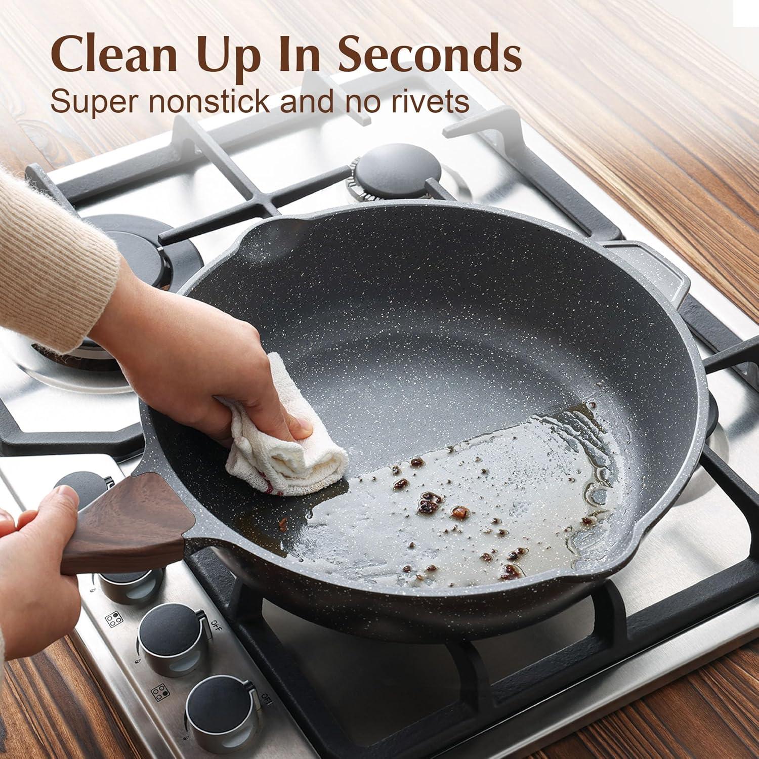 imageSENSARTE Nonstick Ceramic Saute Pan 12Inch 5QT Nontoxic Deep Frying Pan Skillet with Lid Healthy No Teflon Cookware Stay Cool Handle Induction Compatible PFAS FreeGray