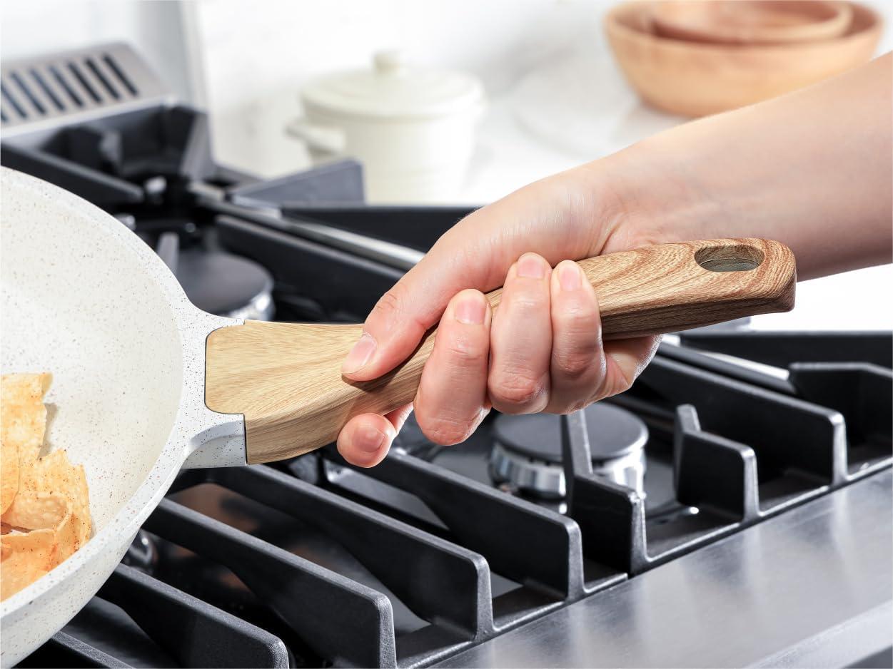 imageSENSARTE Nonstick Ceramic Saute Pan 12Inch 5QT Nontoxic Deep Frying Pan Skillet with Lid Healthy No Teflon Cookware Stay Cool Handle Induction Compatible PFAS FreeCeramic White