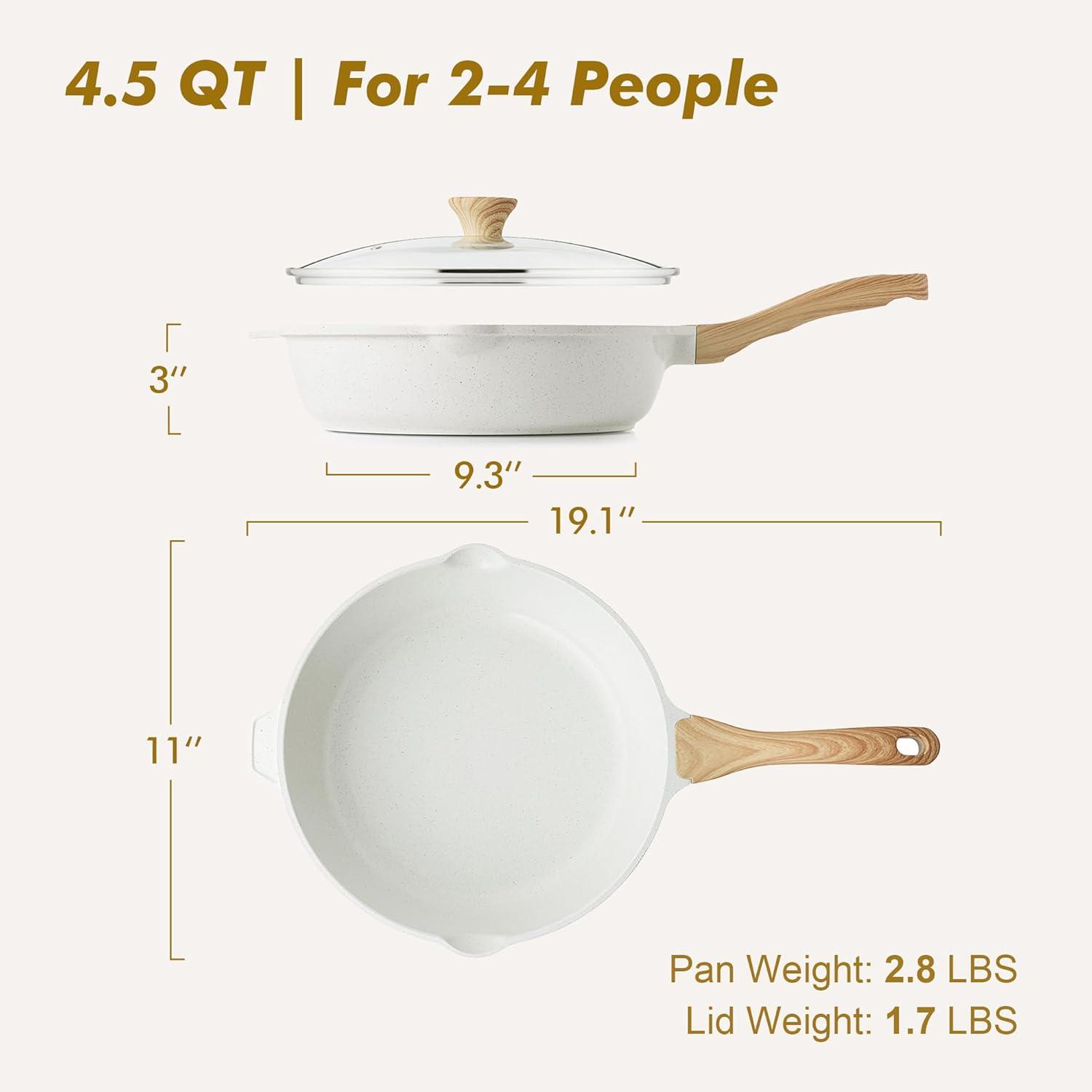 imageSENSARTE Nonstick Ceramic Saute Pan 12Inch 5QT Nontoxic Deep Frying Pan Skillet with Lid Healthy No Teflon Cookware Stay Cool Handle Induction Compatible PFAS FreeCeramic White