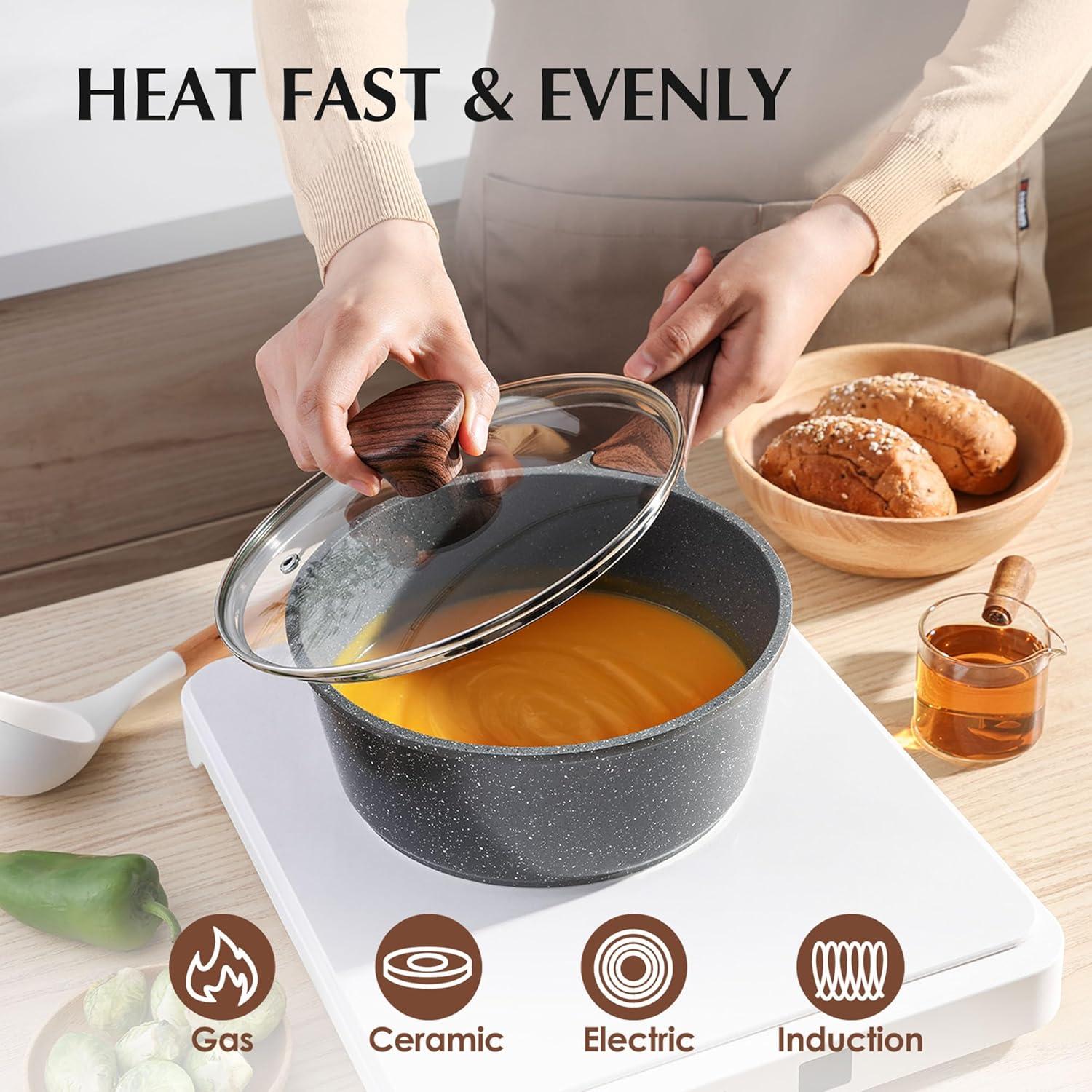 imageSENSARTE Nonstick Cookware Set 13Piece Healthy Pots and Pans Set Kitchen Cooking Set with StayCool Handles Silicone Utensils and Pot Protectors PFOA FreeGray