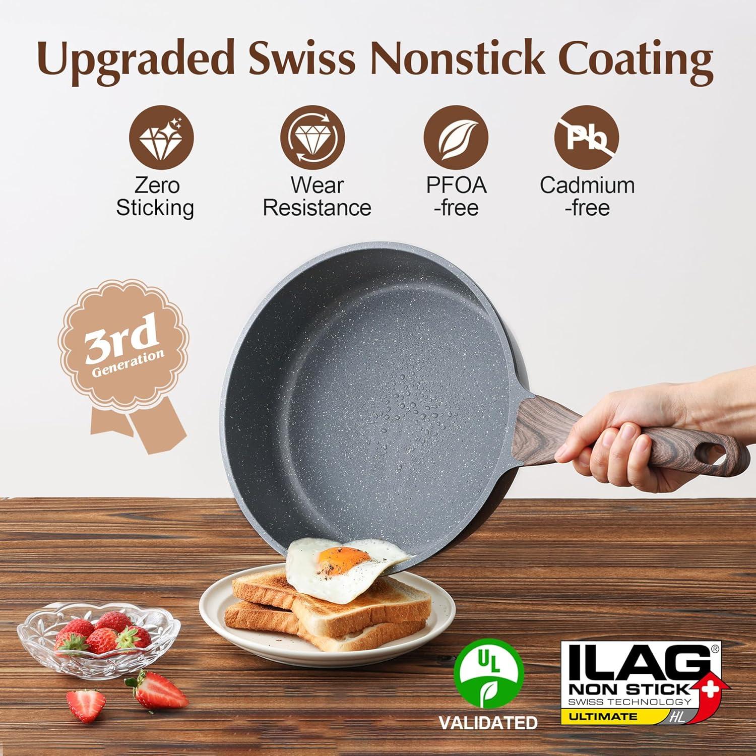 imageSENSARTE Nonstick Cookware Set 13Piece Healthy Pots and Pans Set Kitchen Cooking Set with StayCool Handles Silicone Utensils and Pot Protectors PFOA FreeGray