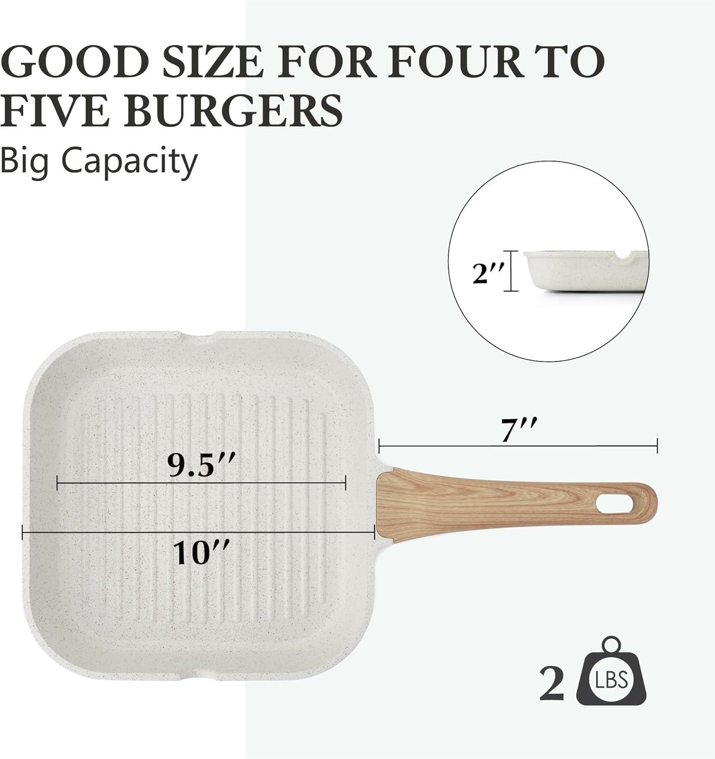 imageSENSARTE Nonstick Grill Pan for Stove Tops Versatile Griddle with Pour Spouts Square Big Cooking Surface Durable Skillet Indoor ampamp Outdoor Grilling PFOA Free12InchWhite Ceramic