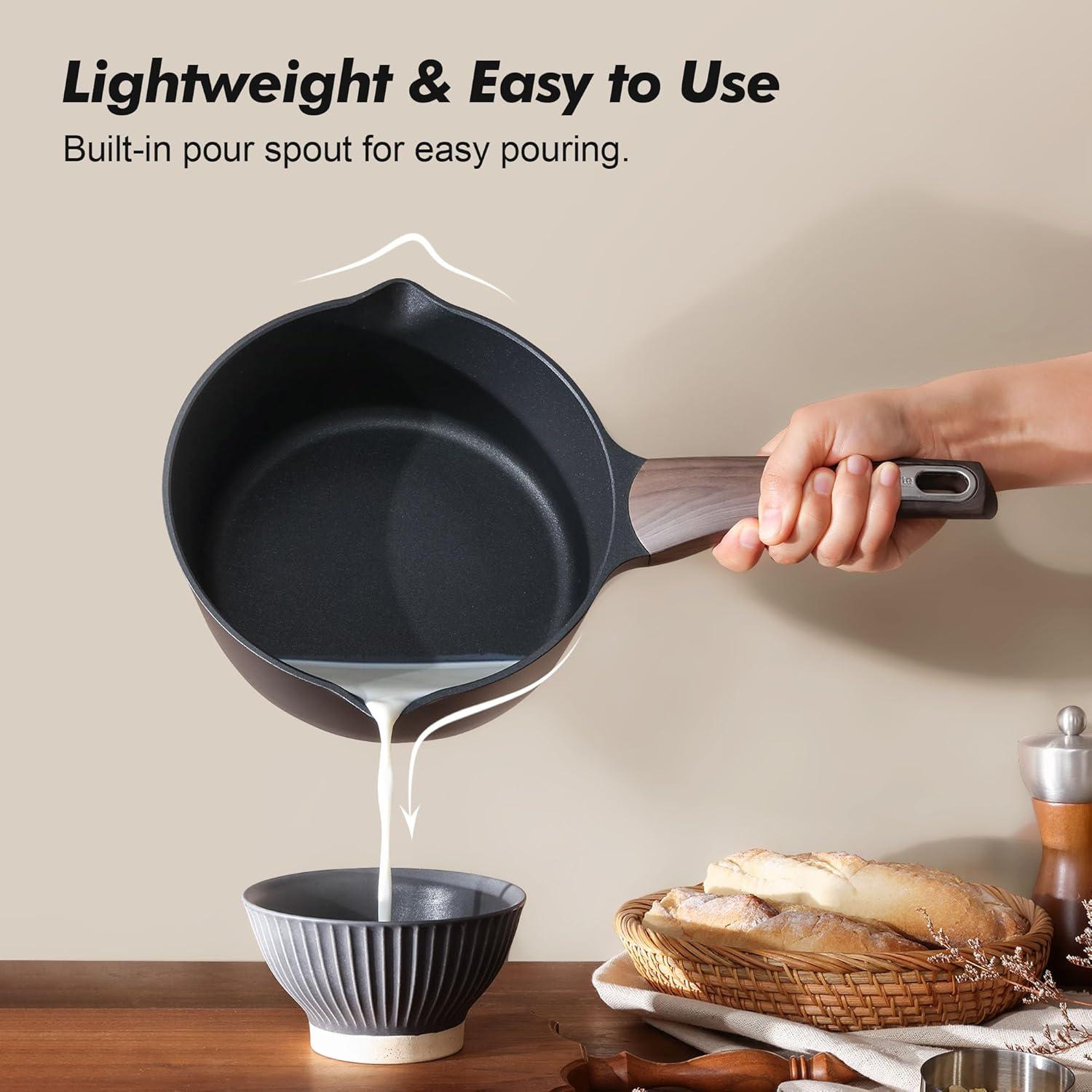 imageSENSARTE Ceramic Nonstick Sauce Pan with Lid 15 Quart Small Saucepan White Cooking Pot with Stay Cool Handle Non toxic Kitchen Sauce Pot Non stick Saucier Pan Induction Pot PFOA PTFE PFAS FreeClassic Black