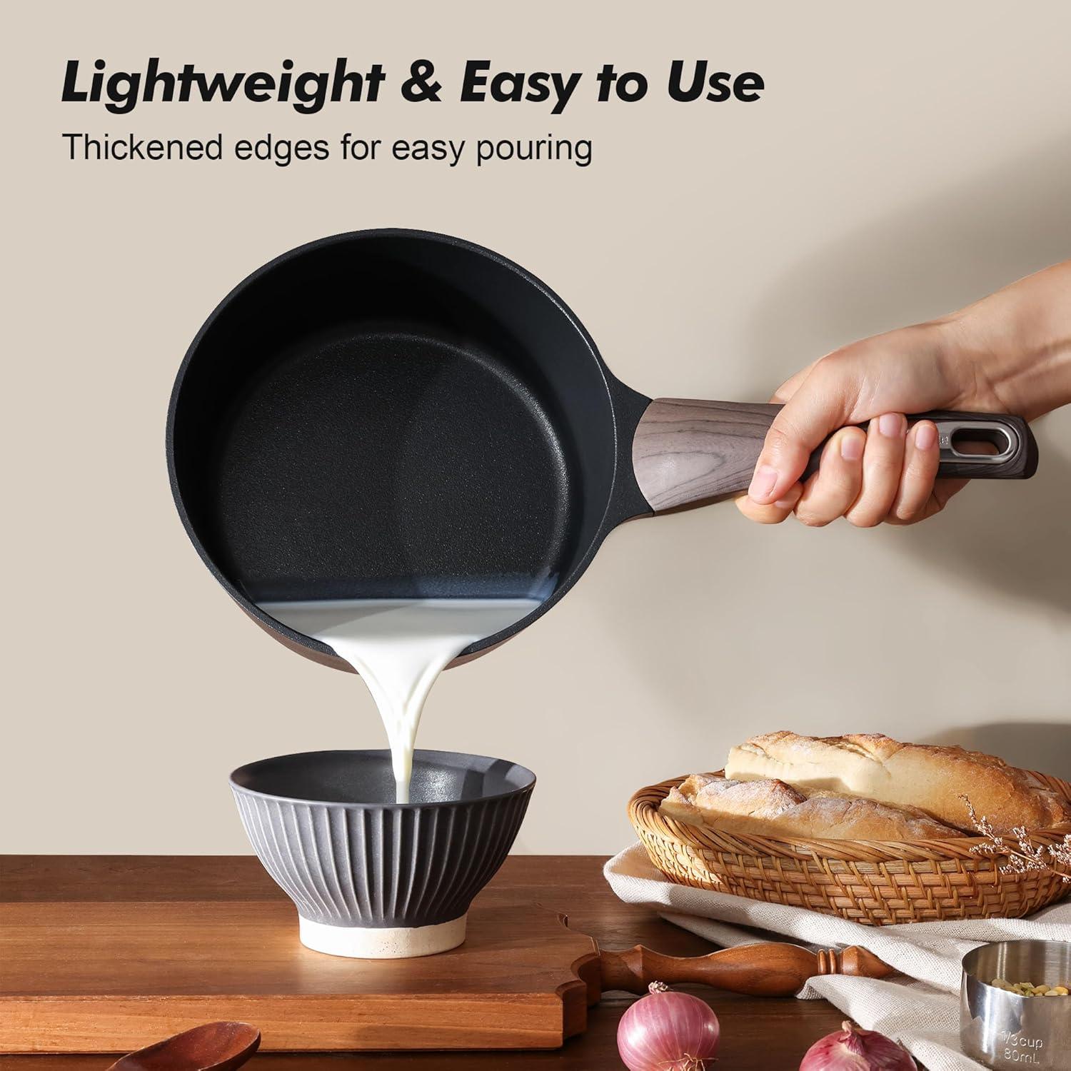 imageSENSARTE Ceramic Nonstick Sauce Pan with Lid 15 Quart Small Saucepan White Cooking Pot with Stay Cool Handle Non toxic Kitchen Sauce Pot Non stick Saucier Pan Induction Pot PFOA PTFE PFAS FreeClassic Black