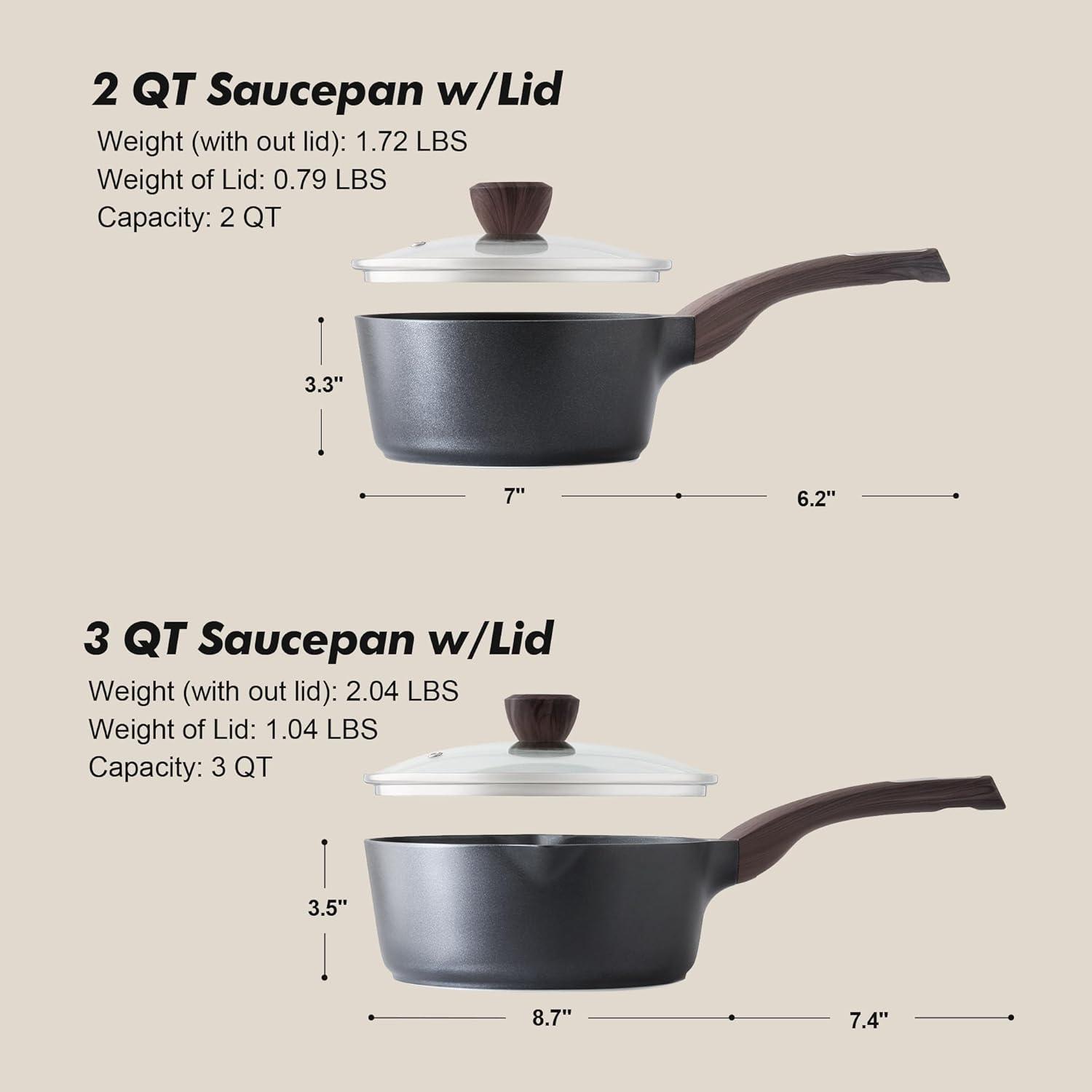 imageSENSARTE Ceramic Nonstick Sauce Pan with Lid 15 Quart Small Saucepan White Cooking Pot with Stay Cool Handle Non toxic Kitchen Sauce Pot Non stick Saucier Pan Induction Pot PFOA PTFE PFAS FreeClassic Black