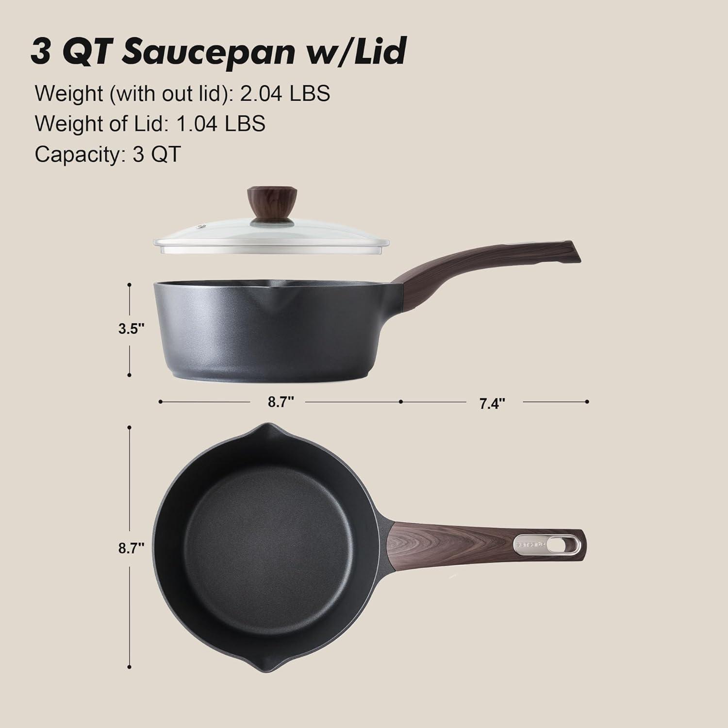 imageSENSARTE Ceramic Nonstick Sauce Pan with Lid 15 Quart Small Saucepan White Cooking Pot with Stay Cool Handle Non toxic Kitchen Sauce Pot Non stick Saucier Pan Induction Pot PFOA PTFE PFAS FreeClassic Black