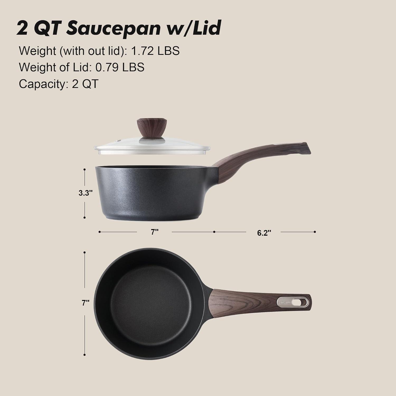 imageSENSARTE Ceramic Nonstick Sauce Pan with Lid 15 Quart Small Saucepan White Cooking Pot with Stay Cool Handle Non toxic Kitchen Sauce Pot Non stick Saucier Pan Induction Pot PFOA PTFE PFAS FreeClassic Black