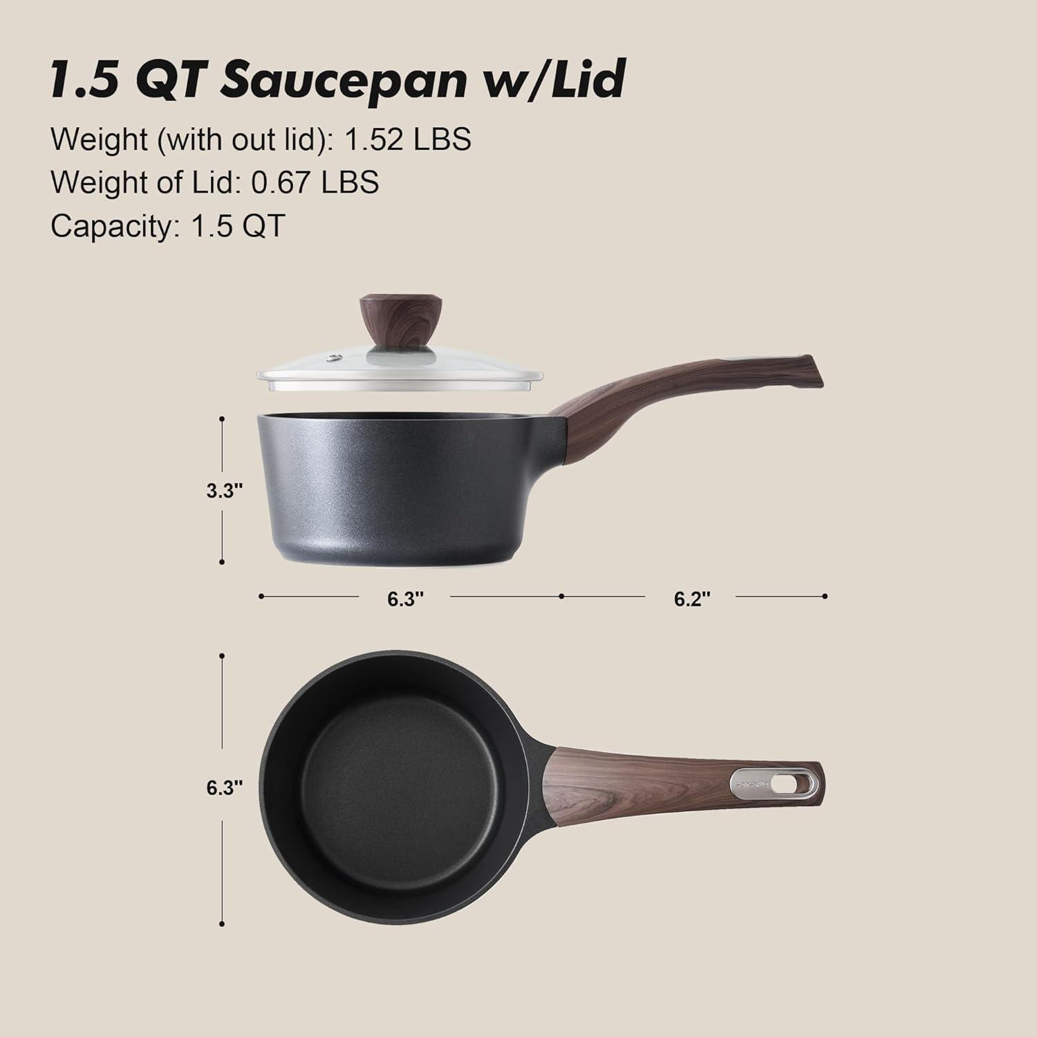 imageSENSARTE Ceramic Nonstick Sauce Pan with Lid 15 Quart Small Saucepan White Cooking Pot with Stay Cool Handle Non toxic Kitchen Sauce Pot Non stick Saucier Pan Induction Pot PFOA PTFE PFAS FreeClassic Black