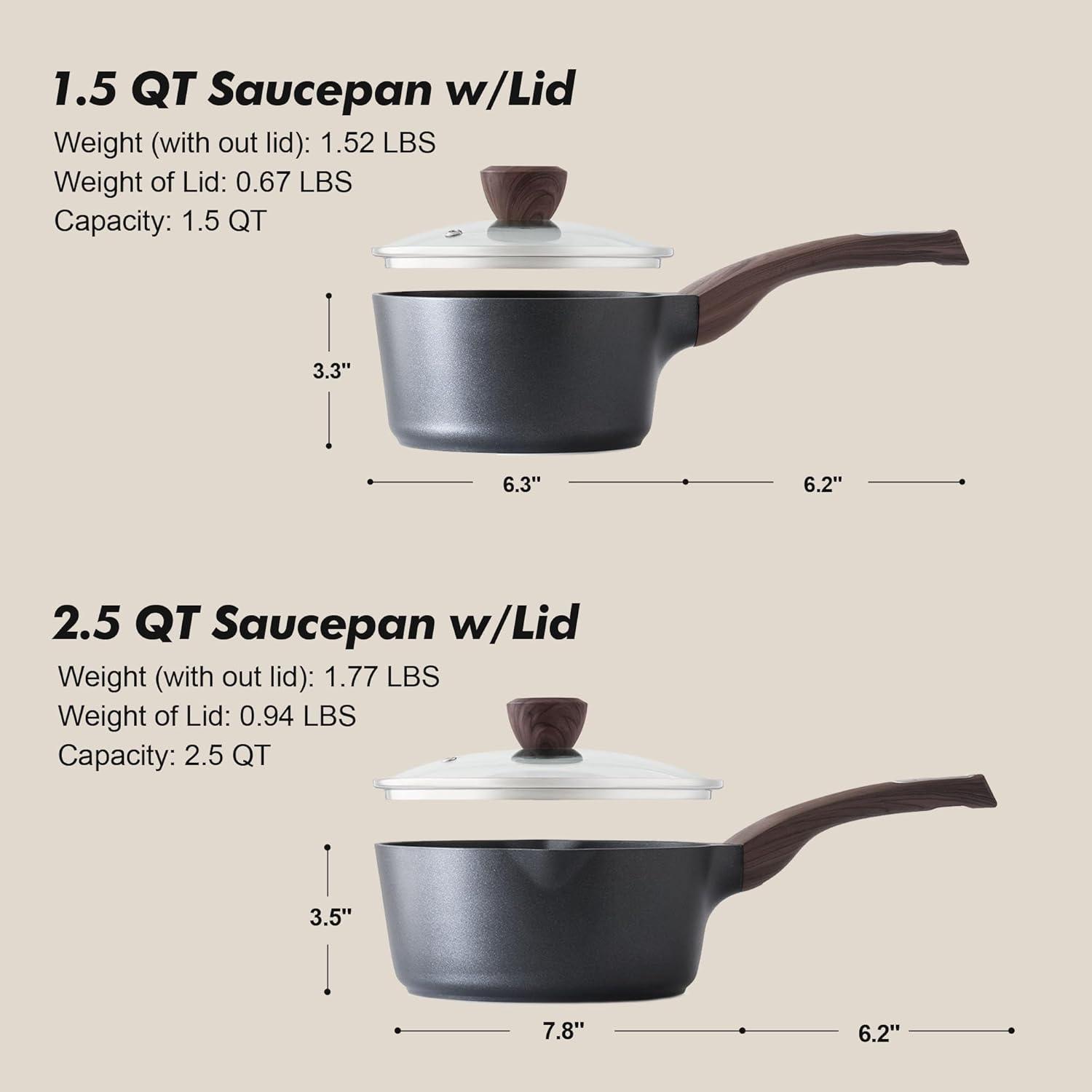 imageSENSARTE Ceramic Nonstick Sauce Pan with Lid 15 Quart Small Saucepan White Cooking Pot with Stay Cool Handle Non toxic Kitchen Sauce Pot Non stick Saucier Pan Induction Pot PFOA PTFE PFAS FreeClassic Black