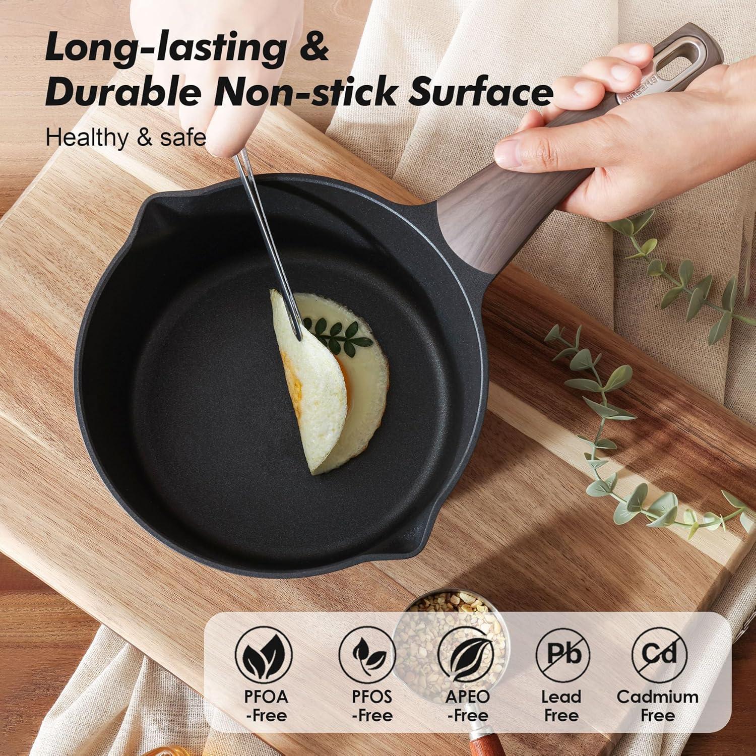 imageSENSARTE Ceramic Nonstick Sauce Pan with Lid 15 Quart Small Saucepan White Cooking Pot with Stay Cool Handle Non toxic Kitchen Sauce Pot Non stick Saucier Pan Induction Pot PFOA PTFE PFAS FreeClassic Black