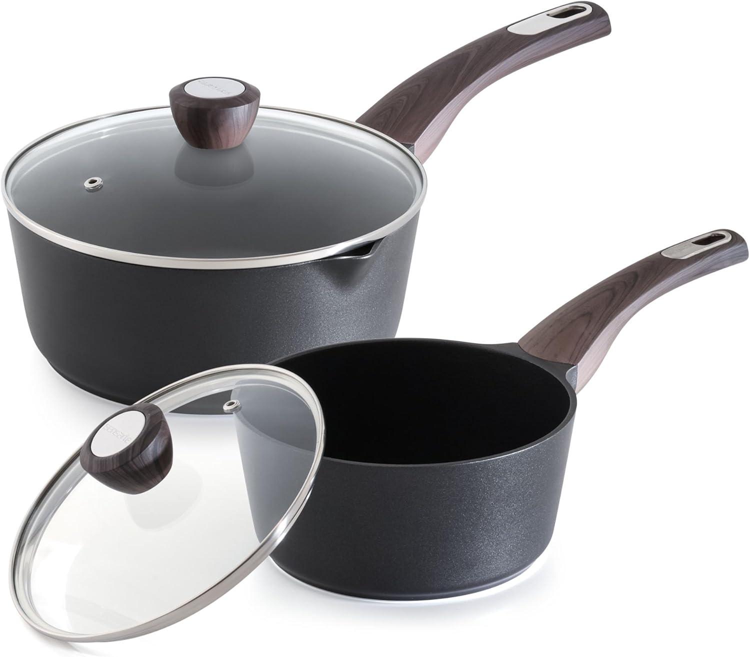 imageSENSARTE Ceramic Nonstick Sauce Pan with Lid 15 Quart Small Saucepan White Cooking Pot with Stay Cool Handle Non toxic Kitchen Sauce Pot Non stick Saucier Pan Induction Pot PFOA PTFE PFAS FreeClassic Black