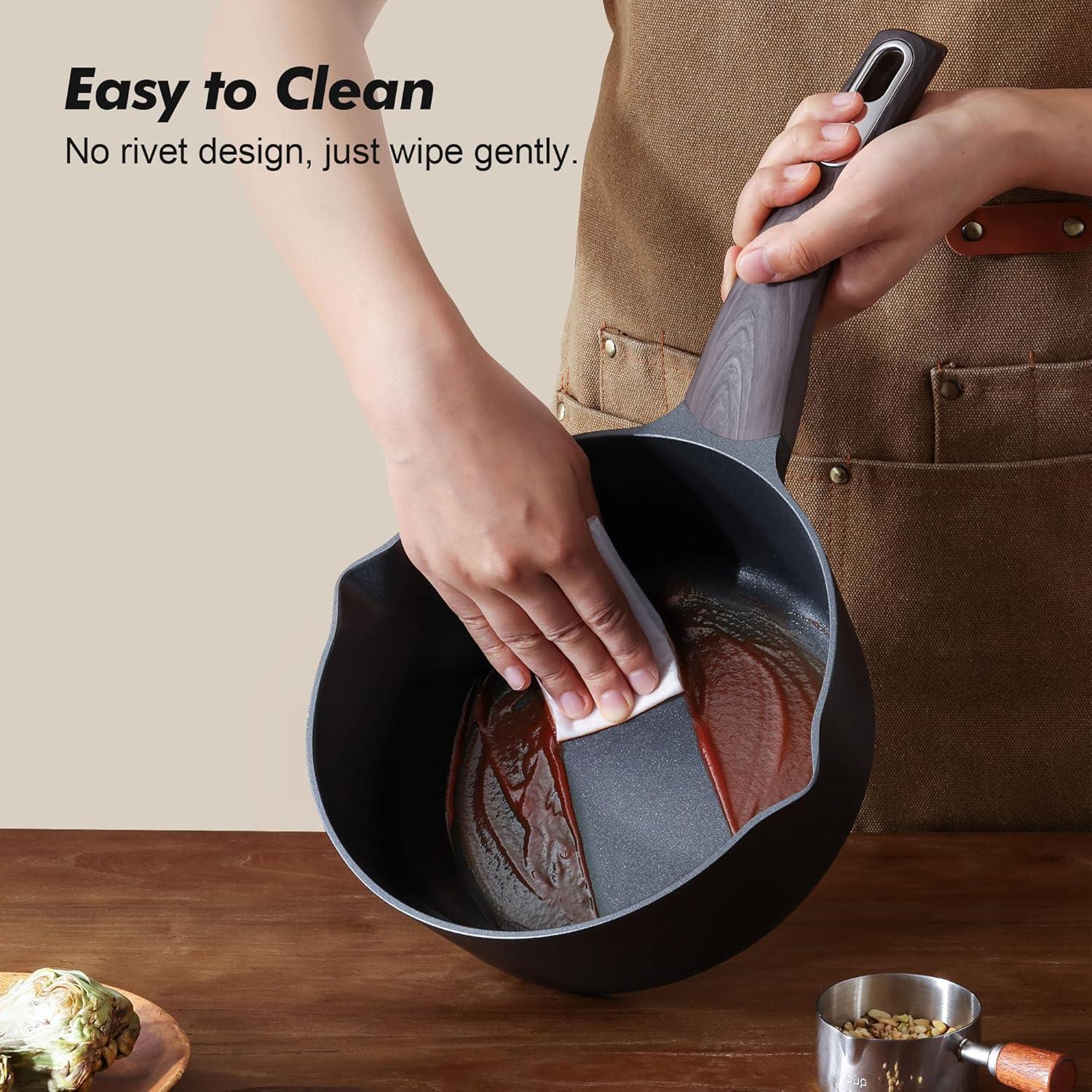 imageSENSARTE Ceramic Nonstick Sauce Pan with Lid 15 Quart Small Saucepan White Cooking Pot with Stay Cool Handle Non toxic Kitchen Sauce Pot Non stick Saucier Pan Induction Pot PFOA PTFE PFAS FreeClassic Black