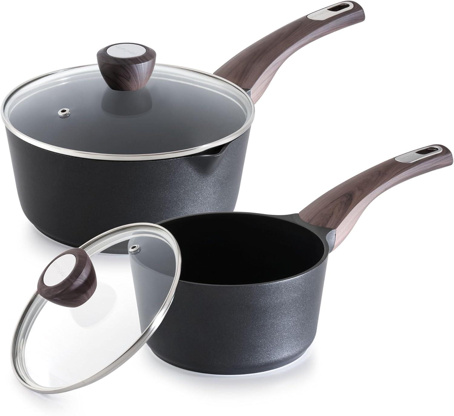 imageSENSARTE Ceramic Nonstick Sauce Pan with Lid 15 Quart Small Saucepan White Cooking Pot with Stay Cool Handle Non toxic Kitchen Sauce Pot Non stick Saucier Pan Induction Pot PFOA PTFE PFAS FreeClassic Black