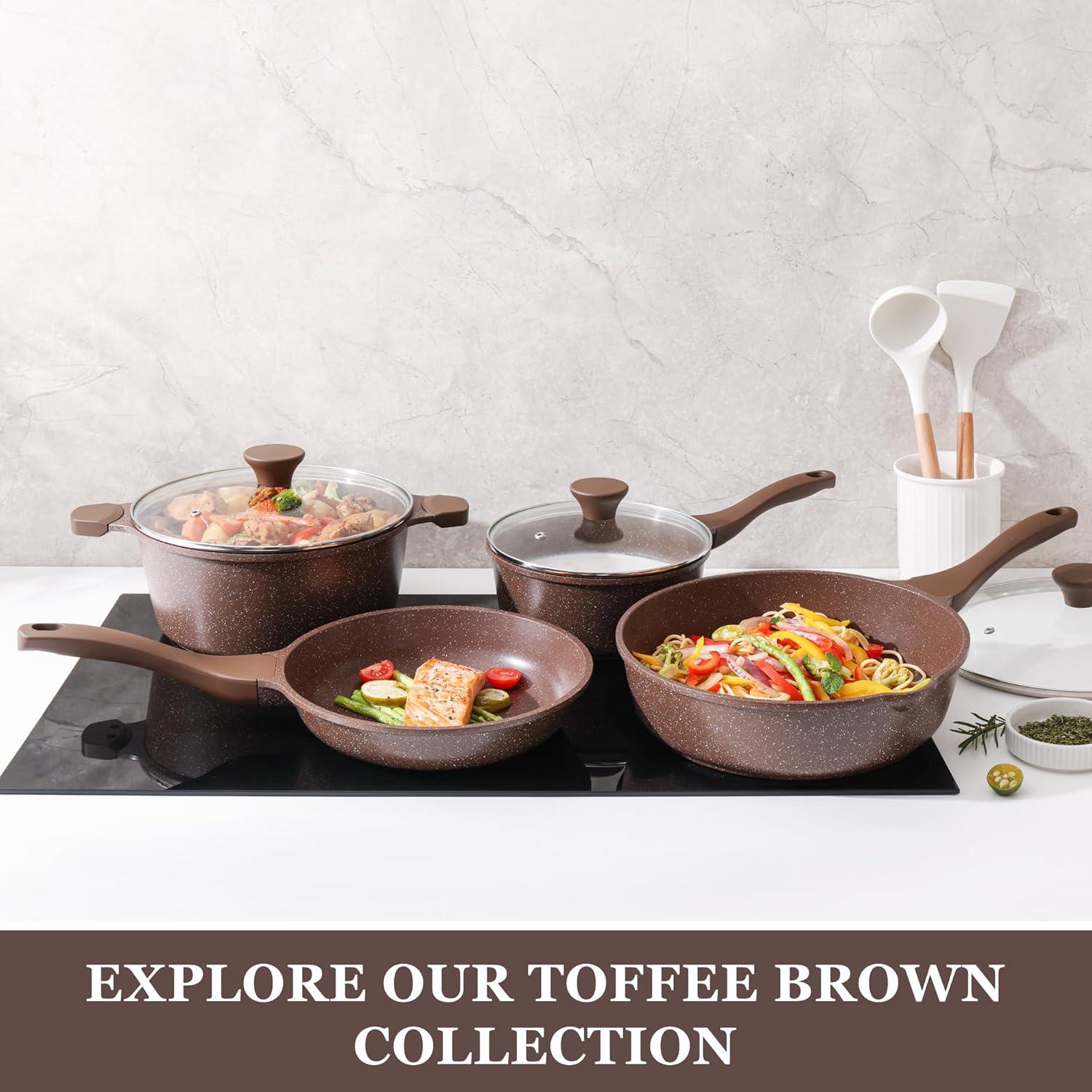 imageSENSARTE Nonstick Frying Pan Skillet Granite Coating Omelette Pan Healthy Stone Cookware Chefs Pan PFOA Free Toffee Brown 8 Inch