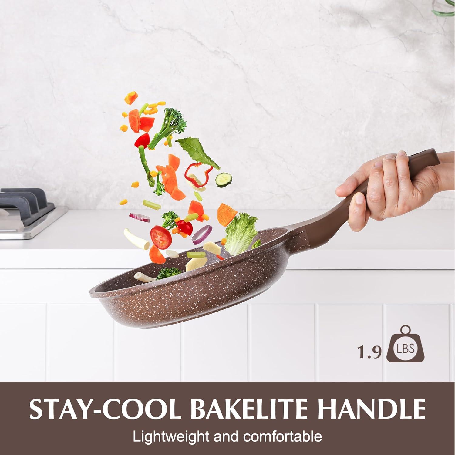 imageSENSARTE Nonstick Frying Pan Skillet Granite Coating Omelette Pan Healthy Stone Cookware Chefs Pan PFOA Free Toffee Brown 8 Inch