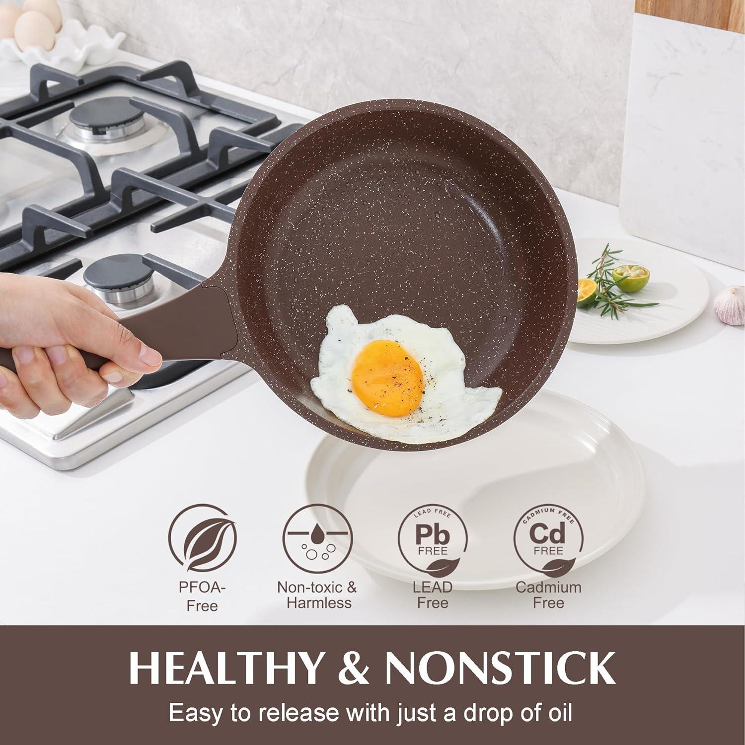 imageSENSARTE Nonstick Frying Pan Skillet Granite Coating Omelette Pan Healthy Stone Cookware Chefs Pan PFOA Free Toffee Brown 8 Inch