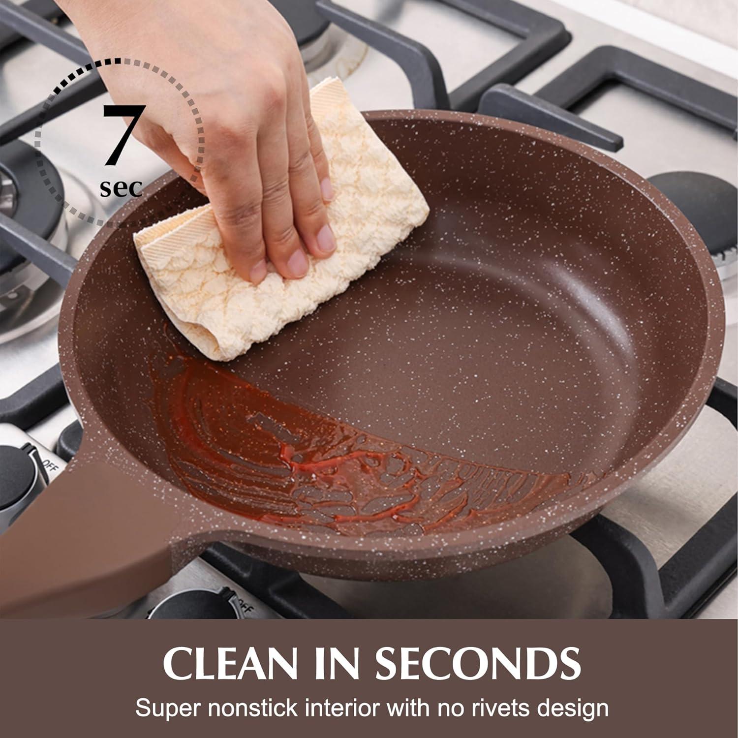 imageSENSARTE Nonstick Frying Pan Skillet Granite Coating Omelette Pan Healthy Stone Cookware Chefs Pan PFOA Free Toffee Brown 8 Inch