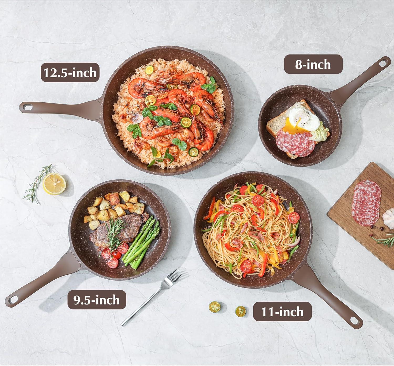 imageSENSARTE Nonstick Frying Pan Skillet Granite Coating Omelette Pan Healthy Stone Cookware Chefs Pan PFOA Free Toffee Brown 8 Inch