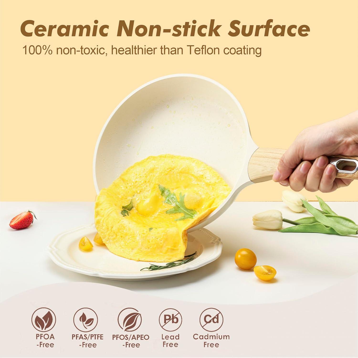 imageSENSARTE Pots and Pans Set Non stick Non toxic Healthy Induction Cookware Sets 14 Pcs Non Stick Kitchen Cooking Set with Frying Pans Set ampamp Saucepan PFOA PFOS Free BlackCeramic White