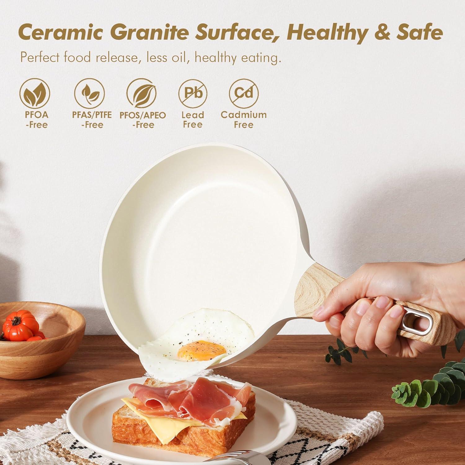 imageSENSARTE Pots and Pans Set Non stick Non toxic Healthy Induction Cookware Sets 14 Pcs Non Stick Kitchen Cooking Set with Frying Pans Set ampamp Saucepan PFOA PFOS Free BlackCeramic White