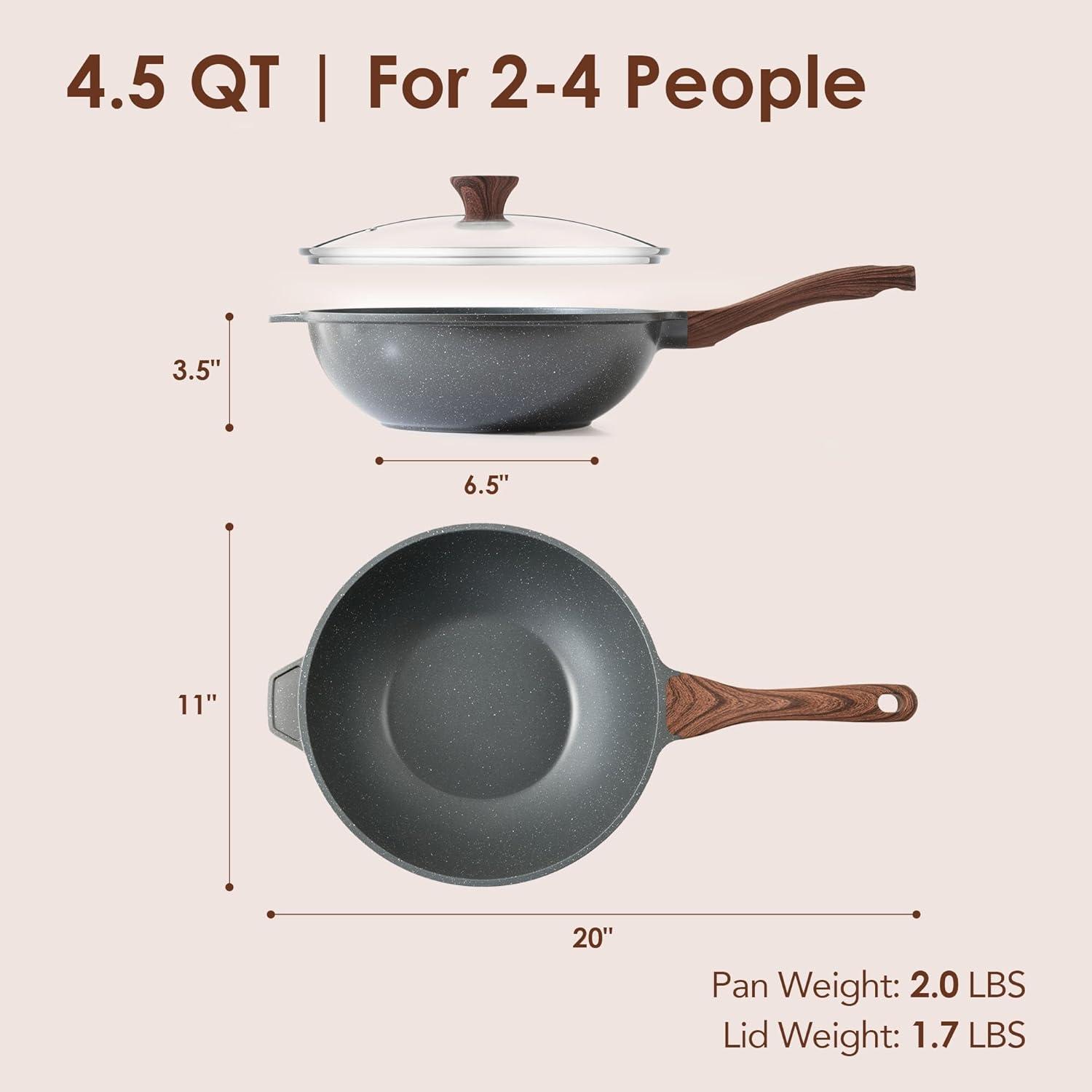 imageSENSARTE Ceramic Nonstick Wok with Lid 11 Inch Non toxic Stirfry Pan Induction Cookware for Cooking PFOA FreeGray