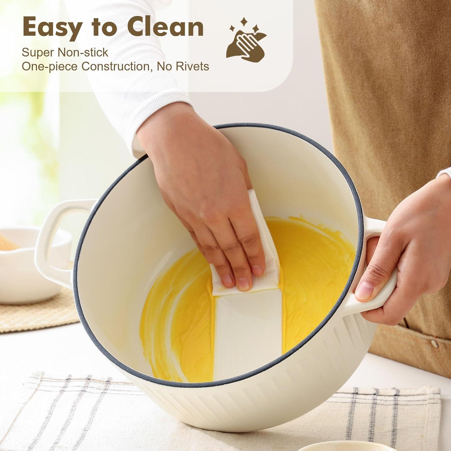 imageSENSARTE Enameled Cast Iron Dutch Oven Pot with Lid 35 Quart HeavyDuty Round Dual Handles Kitchen Pot with Cotton Potholders amp Silicone Trivet Pot for Bread Baking Stews Braising Roasting Oven Safe up to 500F WhiteMoonlight White