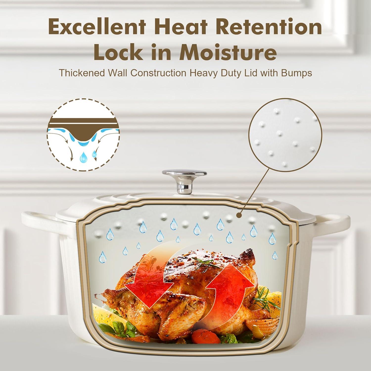 imageSENSARTE Enameled Cast Iron Dutch Oven Pot with Lid 35 Quart HeavyDuty Round Dual Handles Kitchen Pot with Cotton Potholders amp Silicone Trivet Pot for Bread Baking Stews Braising Roasting Oven Safe up to 500F WhiteMoonlight White