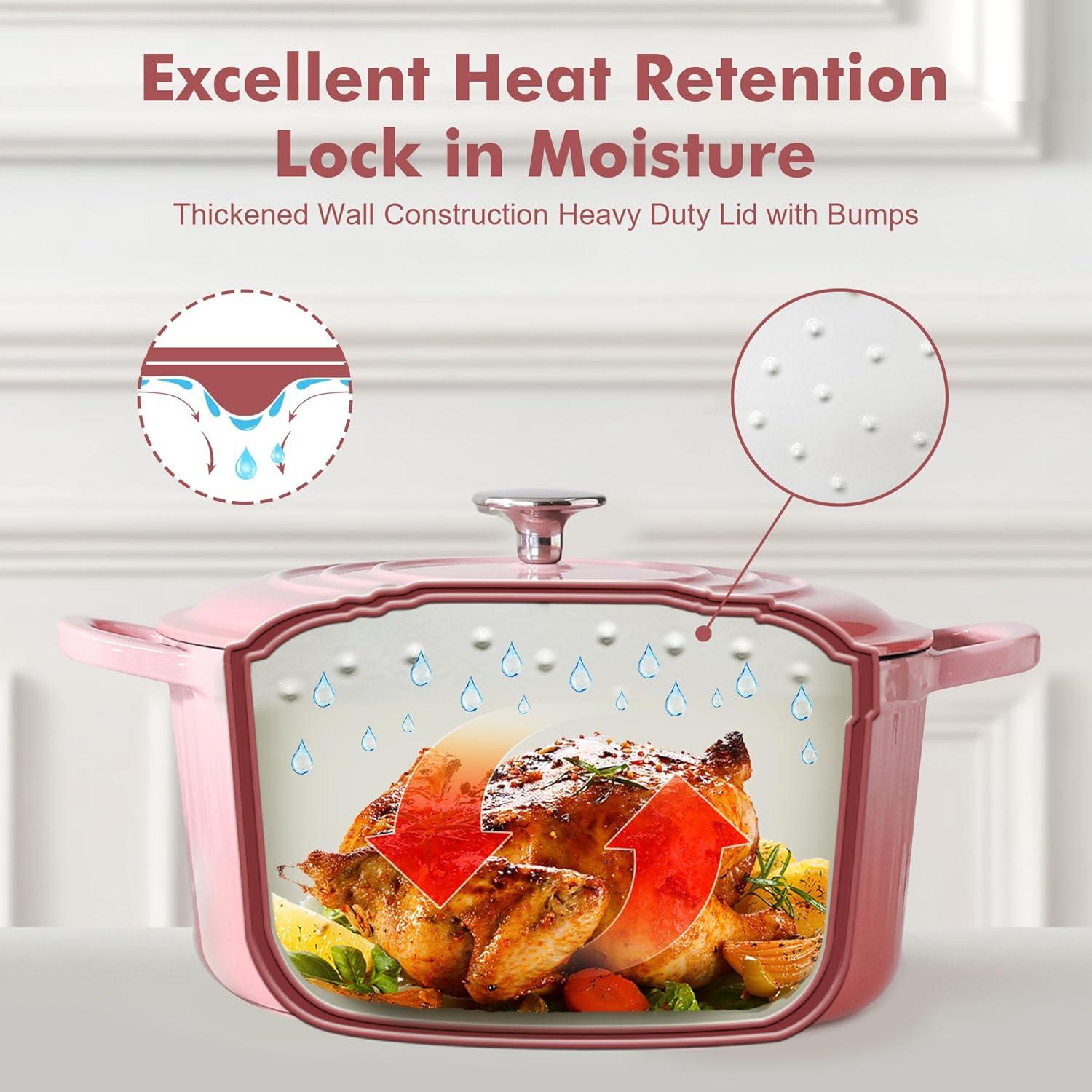 imageSENSARTE Enameled Cast Iron Dutch Oven Pot with Lid 35 Quart HeavyDuty Round Dual Handles Kitchen Pot with Cotton Potholders amp Silicone Trivet Pot for Bread Baking Stews Braising Roasting Oven Safe up to 500F WhiteCoral Pink