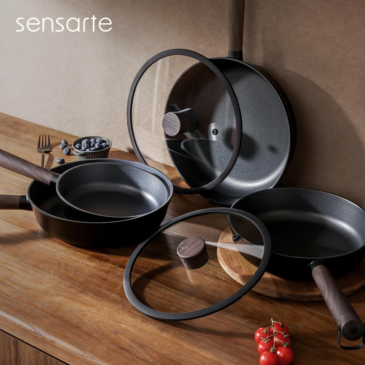 image:imageSENSARTE Non Stick Frying Pan 95 Inch Non Toxic Skillet with LidBlack