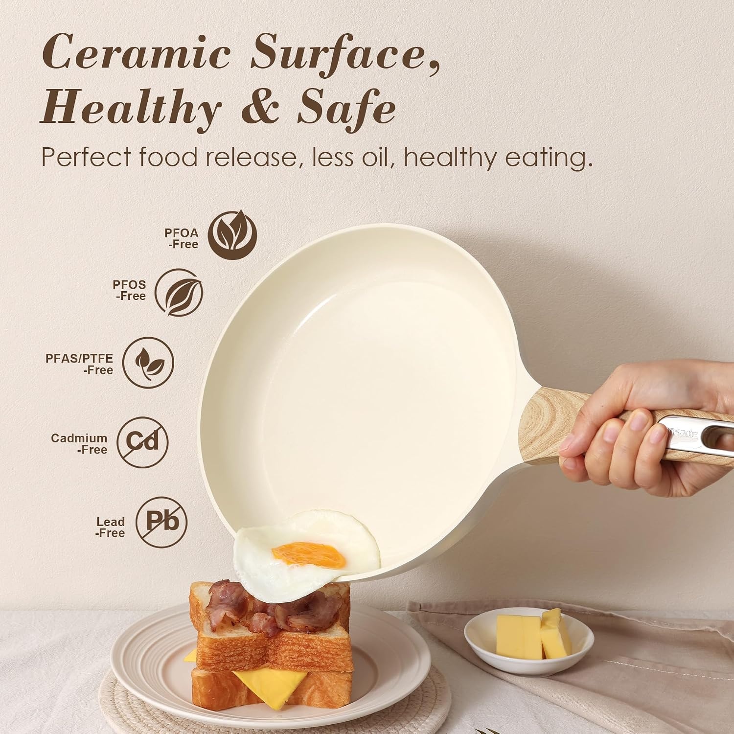 image:imageSENSARTE Pots and Pans Set Non stick Non toxic Healthy Induction Cookware Sets 18 Pcs Non Stick Kitchen Cooking Set with Frying Pans Set amp Saucepan PFOA PFOS Free BlackCeramic White