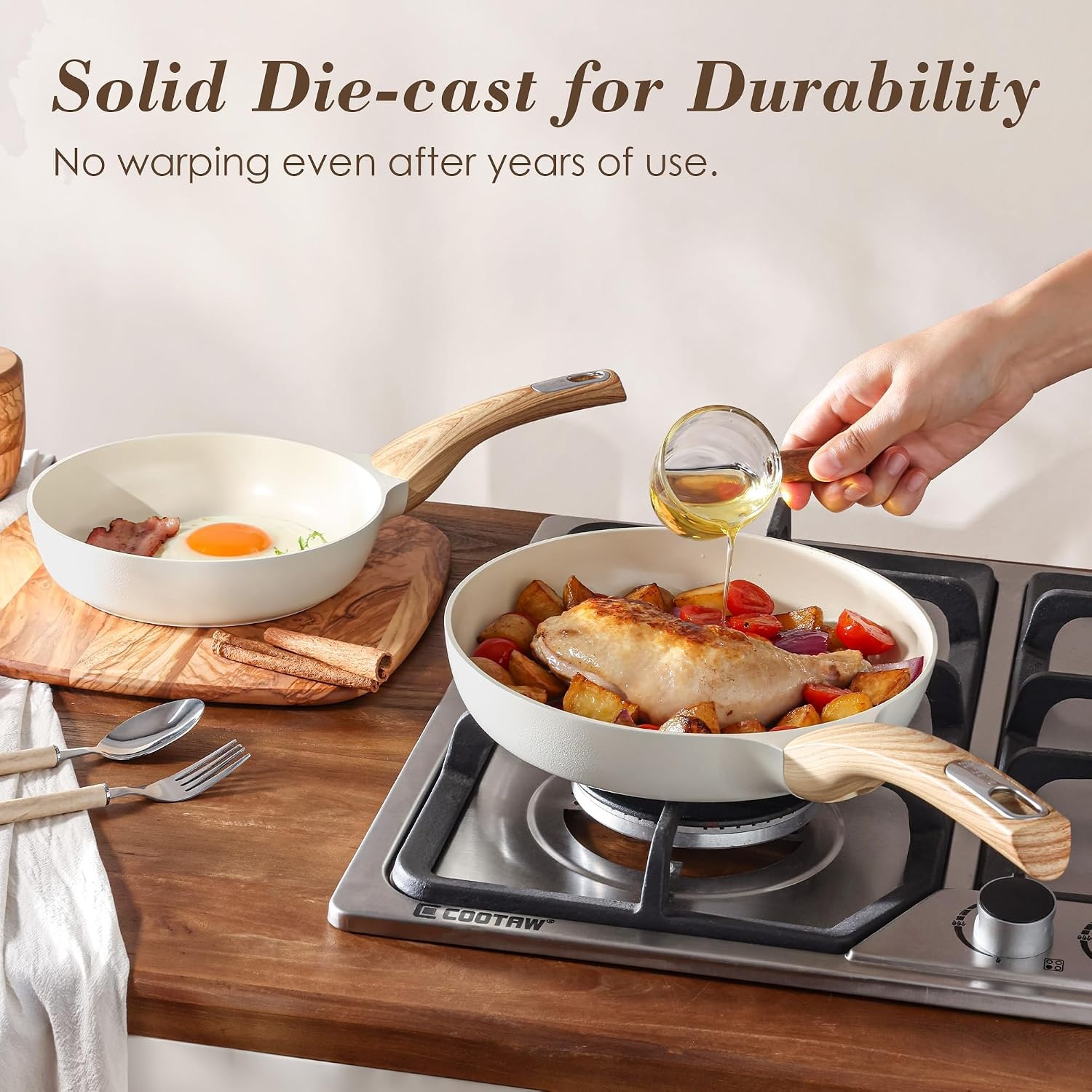 image:imageSENSARTE Pots and Pans Set Non stick Non toxic Healthy Induction Cookware Sets 18 Pcs Non Stick Kitchen Cooking Set with Frying Pans Set amp Saucepan PFOA PFOS Free BlackCeramic White