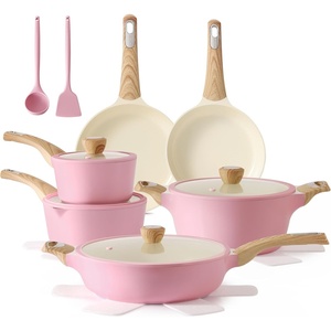 SENSARTE Pots and Pans Set Non stick, Non toxic Healthy Induction Cookware Sets, 18 Pcs Non Stick Kitchen Cooking Set with Frying Pans Set & Saucepan, PFOA PFOS Free, Black(Ceramic Pink)