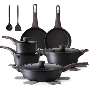 SENSARTE Pots and Pans Set Non stick, Non toxic Healthy Induction Cookware Sets, 18 Pcs Non Stick Kitchen Cooking Set with Frying Pans Set & Saucepan, PFOA PFOS Free, Black(Classic Black)